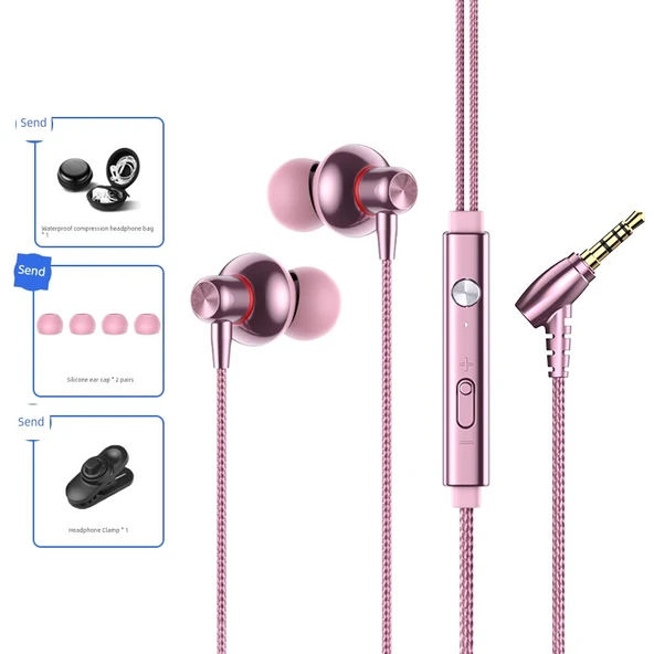 3.5mm Yuvarlak Girişli Kablolu Kulak İçi Kulaklık - Pembe