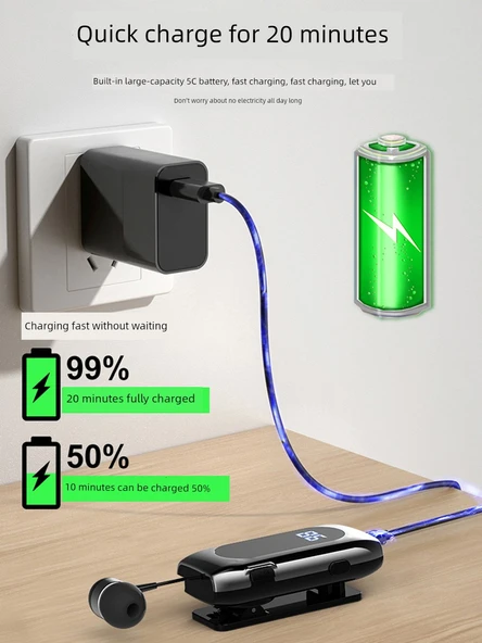 Bluetooth Yakalıklı Kablosuz Kulaklık - Gümüş Hızlı Şarj Gelişmiş Power Ekranlı - 5