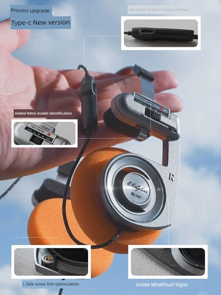 Bluetooth Retro Kulaklık - Yıldız Ay Gümüş - Turuncu/Siyah Süngerli - Resim 4