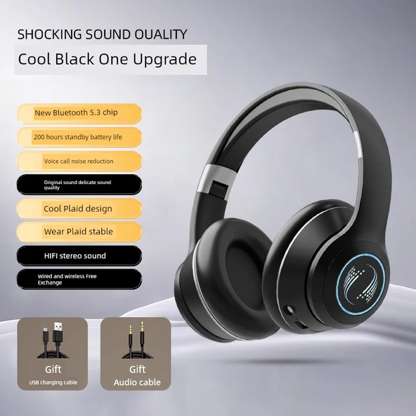 Bluetooth 5.3 Kablolu Kablosuz Kulaklık - Cool Siyah