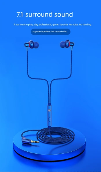 Type-C Düz Girişli Kablolu Kulak İçi Kulaklık - Mavi - 4