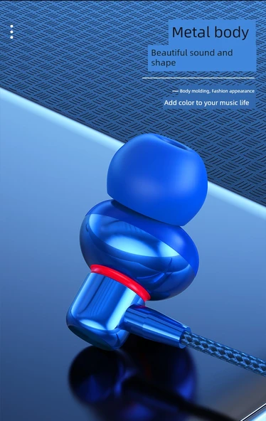 Type-C Düz Girişli Kablolu Kulak İçi Kulaklık - Mavi - 9