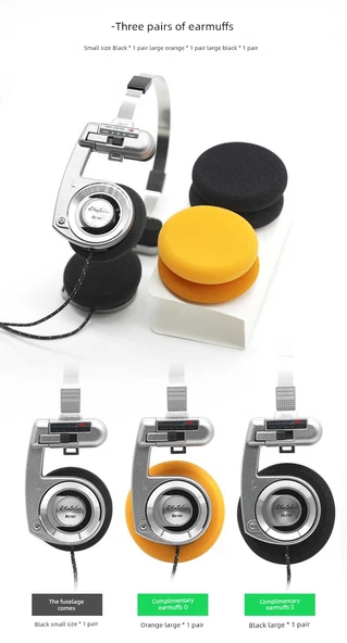 Bluetooth Retro Kulaklık - Yıldız Ay Gümüş - Turuncu/Siyah Süngerli - Resim 6