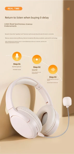 Bluetooth 6.0 Öğrenci Kulaklığı - Beyaz [Gerçek Zamanlı Dinleme + Kayıt Oynatma] - 8