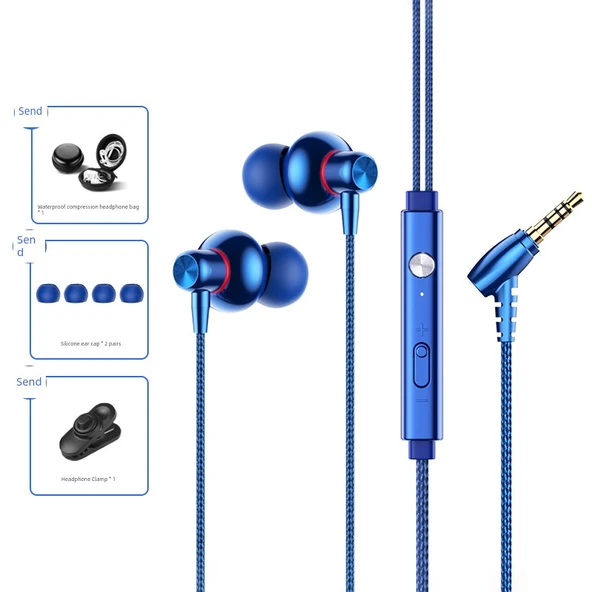 3.5mm Yuvarlak Girişli Kablolu Kulak İçi Kulaklık - Mavi