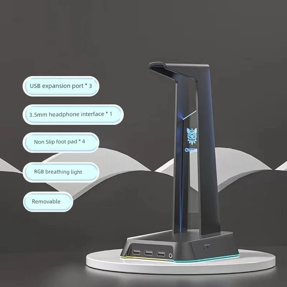 RGB Çok Fonksiyonlu Kulaklık Standı - USB Hublı - Cool Siyah