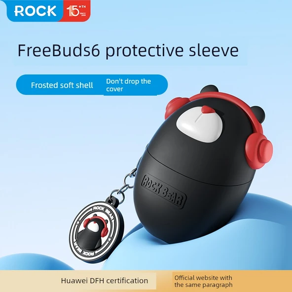 Huawei Freebuds 6 Rock Ayı Siyah Kulaklık Kılıfı - DFH Sertifikalı Leke ve Düşme Koruması