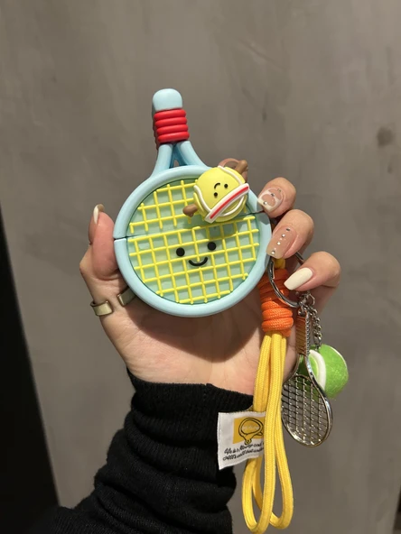 AirPods 3 Kılıfı - Tenis Raketi Desenli - Askılıklı ve Anahtarlıklı - 10