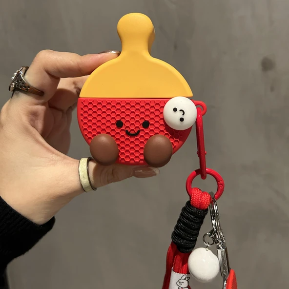 AirPods 3 Kılıfı - Tenis Raketi Desenli - Askılıklı ve Anahtarlıklı - 4