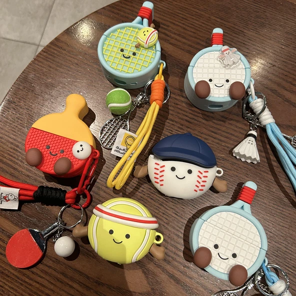 AirPods 3 Kılıfı - Tenis Raketi Desenli - Askılıklı ve Anahtarlıklı - 6