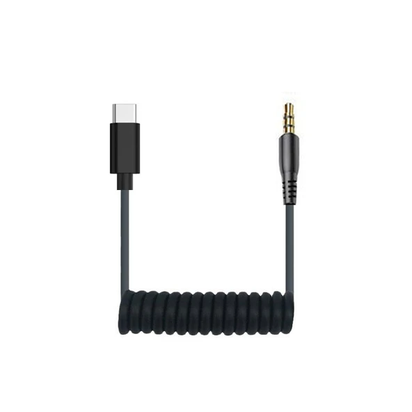 3.5mm - Type C Düz Mikrofon Kablosu - Siyah - 0.5m
