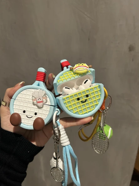 AirPods 3 Kılıfı - Tenis Raketi Desenli - Askılıklı ve Anahtarlıklı - 8