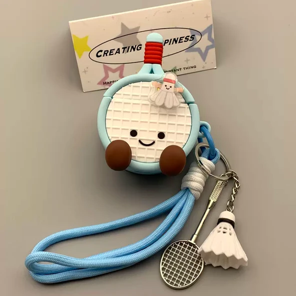 AirPods Pro 2 Kılıfı - Badminton Raketi Desenli - Askılıklı ve Anahtarlıklı