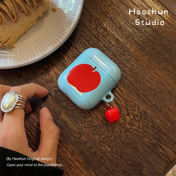 AirPods Pro 2. Nesil Uyumlu Nane Yeşili Kılıf - Kırmızı Elma Figürlü