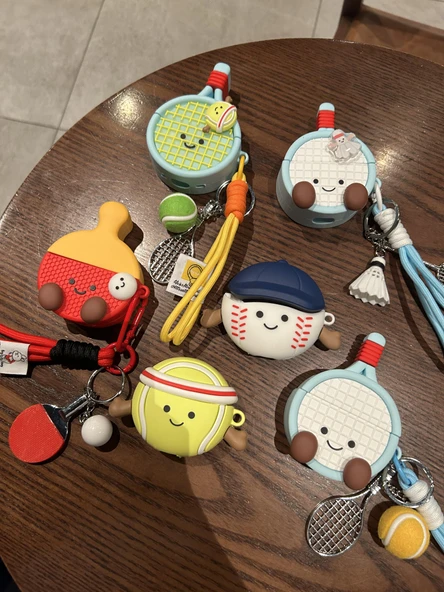 AirPods 3 Kılıfı - Tenis Raketi Desenli - Askılıklı ve Anahtarlıklı - 7