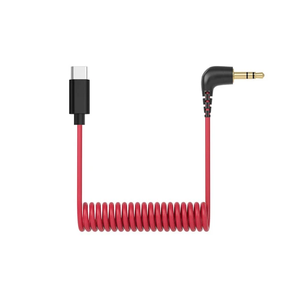 3.5mm - Type C Yaylı Mikrofon Kablosu - Kırmızı - 0.5m