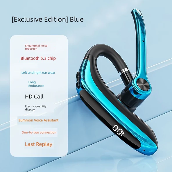 Bluetooth 5.3 Kulaklık - Mavi Premium Versiyon - Akıllı Gürültü Önleme - LED Ekran