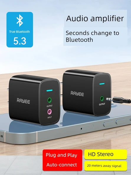 Bluetooth 5.3 Ses Alıcı Verici Modülü - Siyah Standart Versiyon + Ses Kablosu - 2