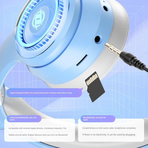 Kedi Kulaklı Kablosuz Bluetooth Kulaklık - LV6 Kahve - 3