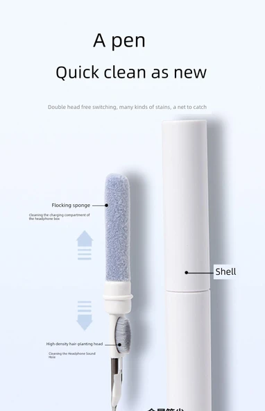 Kulaklık Temizleme Fırçası - Çok Fonksiyonlu Bluetooth Kulaklık Temizleme Kalemi - Siyah - Resim 10