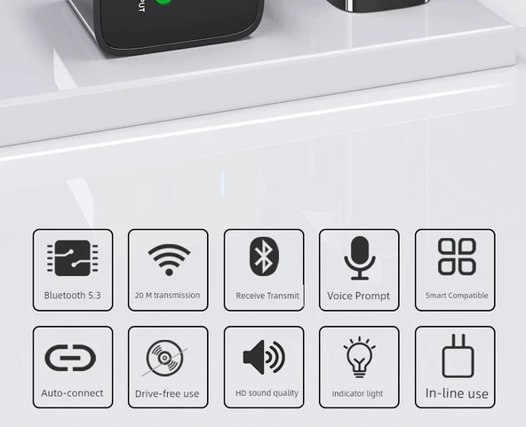 Bluetooth 5.3 Ses Alıcı Verici Modülü - Siyah Standart Versiyon + Ses Kablosu - 8