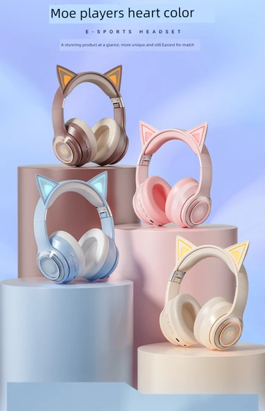 Kedi Kulaklı Kablosuz Bluetooth Kulaklık - LV6 Kahve - 9
