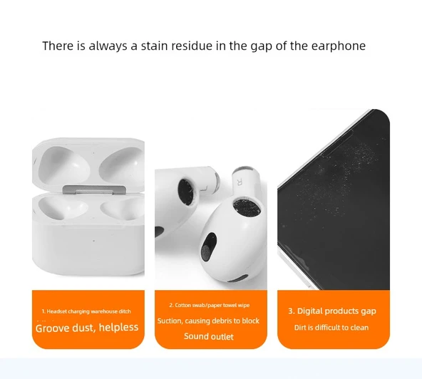 Kulaklık Temizleme Fırçası - Çok Fonksiyonlu Bluetooth Kulaklık Temizleme Kalemi - Siyah - Resim 9