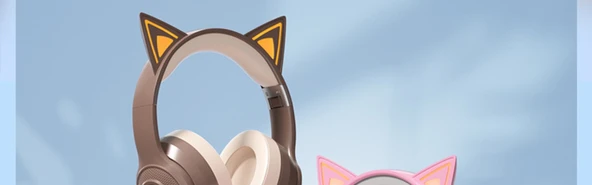 Kedi Kulaklı Kablosuz Bluetooth Kulaklık - LV6 Kahve - 10
