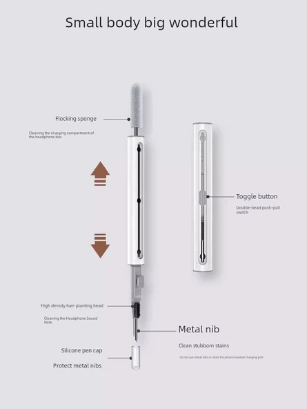 Kulaklık Temizleme Kalemi - Fırça ve Metal Uçlu - Kırmızı - 5