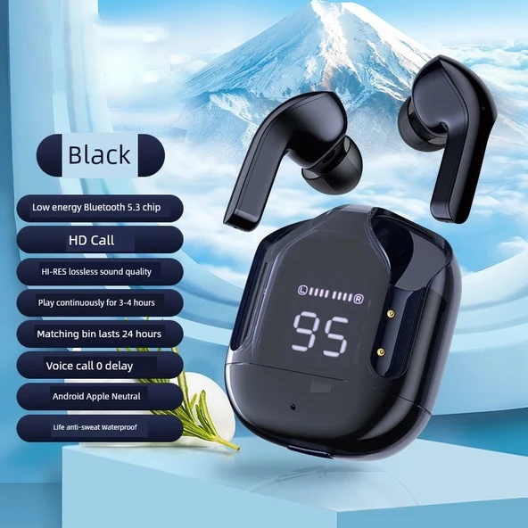 Bluetooth 5.3 Kablosuz Kulaklık - Yüksek Ses Kalitesi - Spor - Siyah