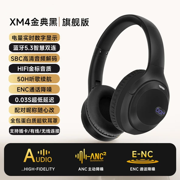 Kablosuz Bluetooth Kulaklık - Dijital Ekranlı - Siyah