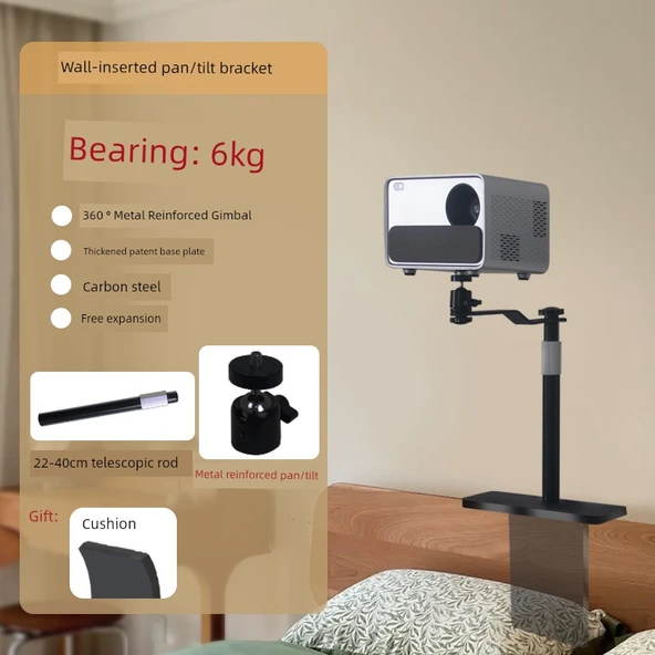Ayarlanabilir Projektör Braketi - 22-40cm Karbon Çelik Teleskopik Çubuk - Metal Takviyeli Pan-Tilt