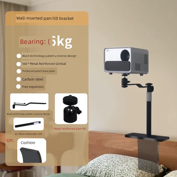 Ayarlanabilir Projektör Braketi - 22-40cm Karbon Çelik Teleskopik Çubuk - Metal Takviyeli Pan-Tilt Sabitleyici