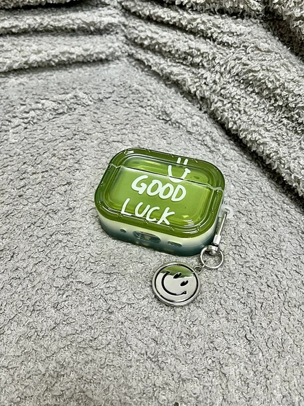 AirPods Pro/Pro2 Uyumlu Şeffaf Yeşil Kılıf - Gülen Yüzlü Good Lucky