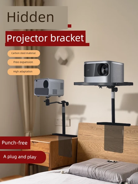 Ayarlanabilir Projektör Braketi - 22-40cm Karbon Çelik Teleskopik Çubuk - Metal Takviyeli Pan-Tilt - 2