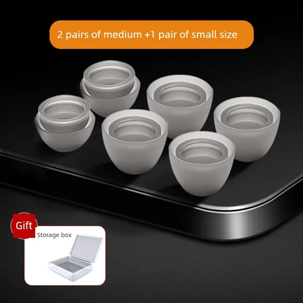 Bluetooth Kulaklık Silikon Kılıf - Şeffaf Gri - 2 Orta + 1 Küçük Boyut