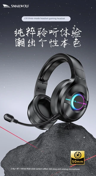 Üç Modlu Bluetooth Kablosuz E-Spor Oyuncu Kulaklığı - Siyah - 6