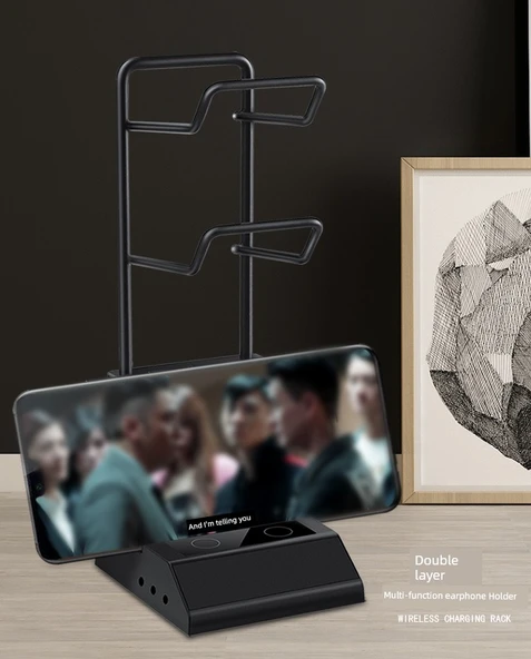 Çift Katmanlı Kulaklık ve Gamepad Standı - Kablosuz Şarjlı - Siyah - 10
