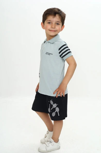Toontoy Erkek Çocuk Polo Yaka Baskılı Şortlu Takım - 6
