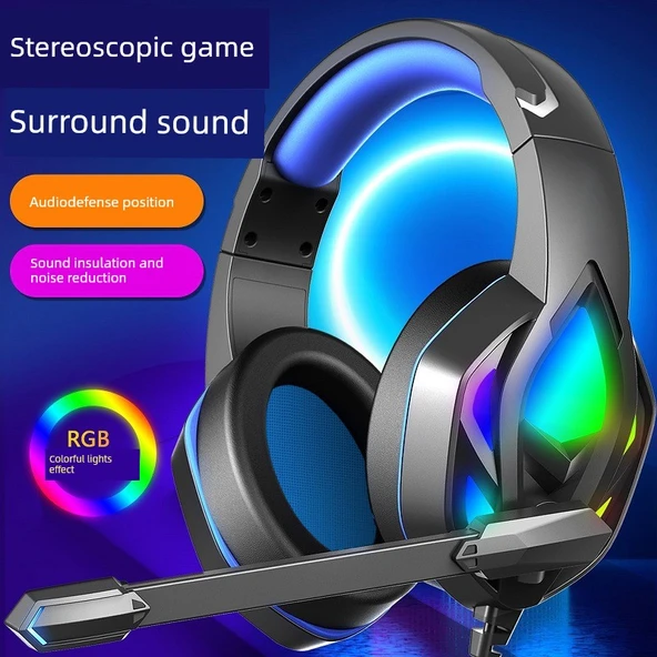 Mikrofonlu Kablolu Oyuncu Kulaklığı - RGB Işıklı - H100 Mavi - 2