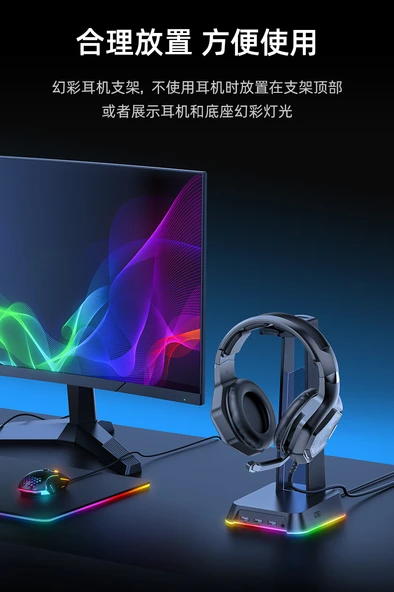 RGB Çok Fonksiyonlu Oyuncu Kulaklık Standı - Beyaz Ultimate - 5