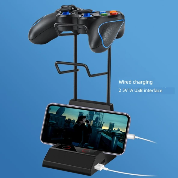 Çift Katmanlı Kulaklık ve Gamepad Standı - Kablosuz Şarjlı - Siyah - 5