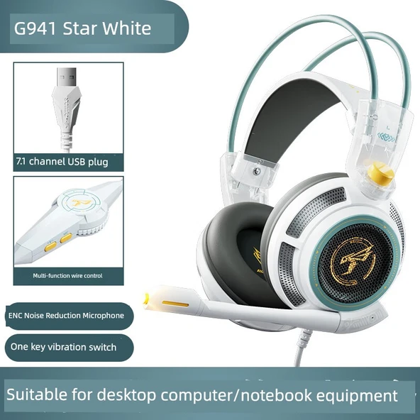 Gaming Kulaklık - USB 7.1 Titreşimli - Beyaz