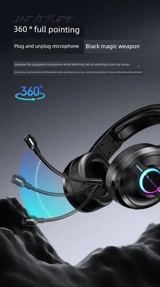 Üç Modlu Bluetooth Kablosuz E-Spor Oyuncu Kulaklığı - Siyah - 7