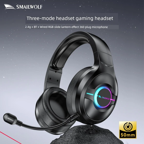 Üç Modlu Bluetooth Kablosuz E-Spor Oyuncu Kulaklığı - Siyah - 2