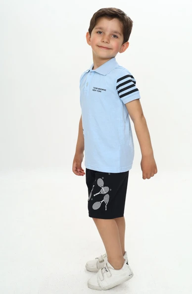 Toontoy Erkek Çocuk Polo Yaka Baskılı Şortlu Takım - 11