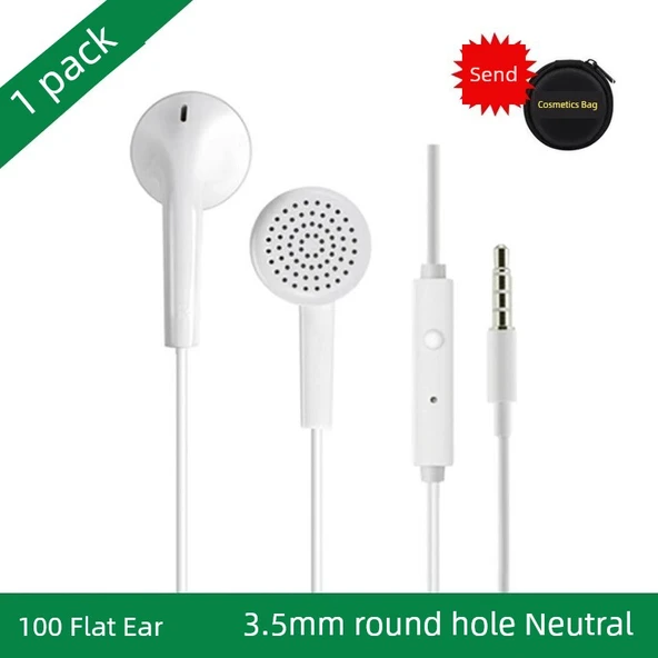 3.5mm Evrensel Kulak İçi Kulaklık - 100 Düz Kulaklık Basit Set ve Makyaj Çantalı