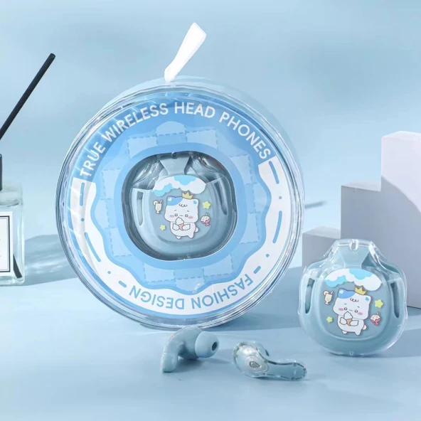 Sanrio Karakterli Kablosuz Bluetooth Gürültü Önleyici Kulak İçi Kulaklık - Mavi Kediler