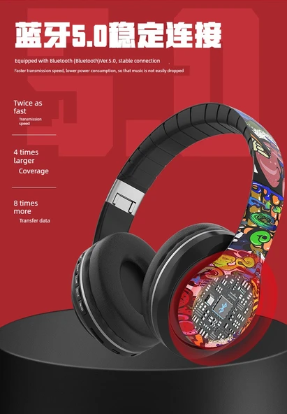 Bluetooth Kulaklık - Kablosuz Stereo - Graffiti Tasarım - Fighter - 11