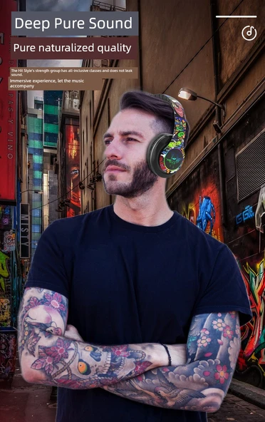 Bluetooth Kulaklık - Kablosuz Stereo - Graffiti Tasarım - Fighter - 8